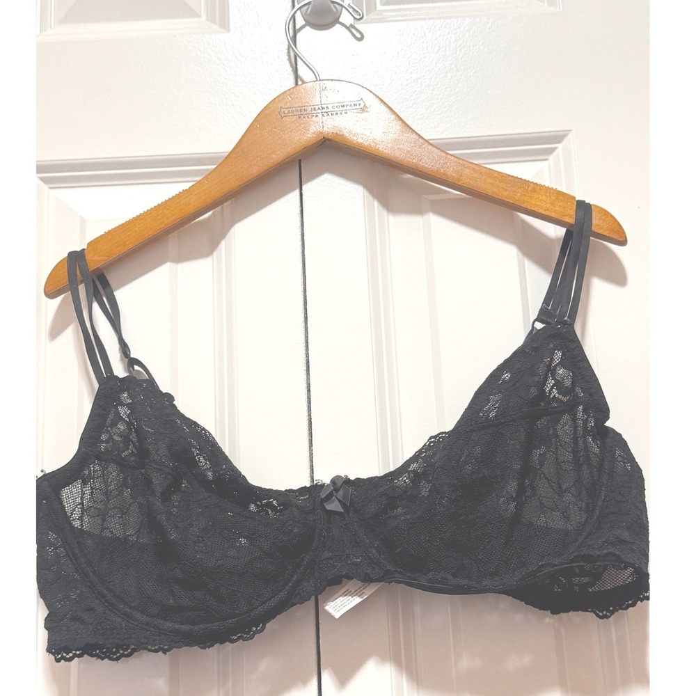 Gilligan & O'Malley Black Lace Unlined Balconette Underwire Bra 40D